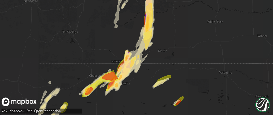 Hail map in Batesland, SD on June 28, 2026