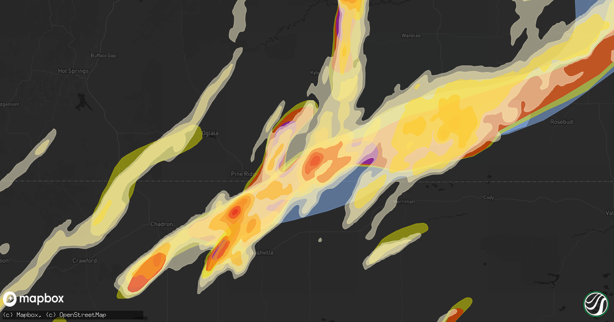 Hail map in Batesland, SD on June 28, 2026