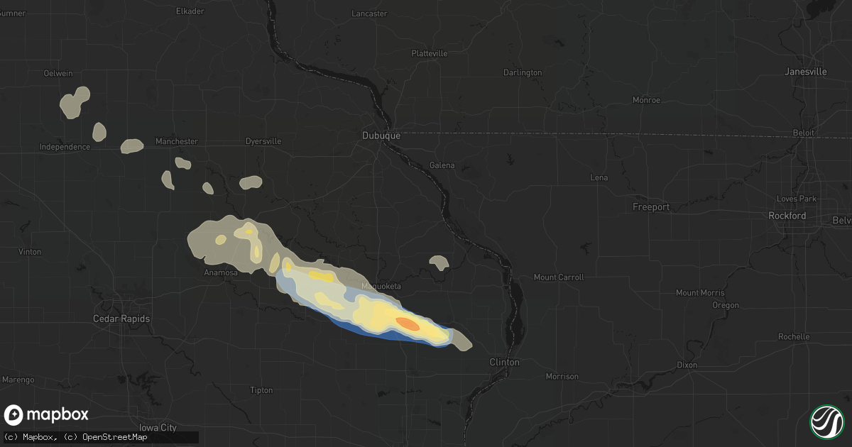 Hail map in Bellevue, IA on June 28, 2026