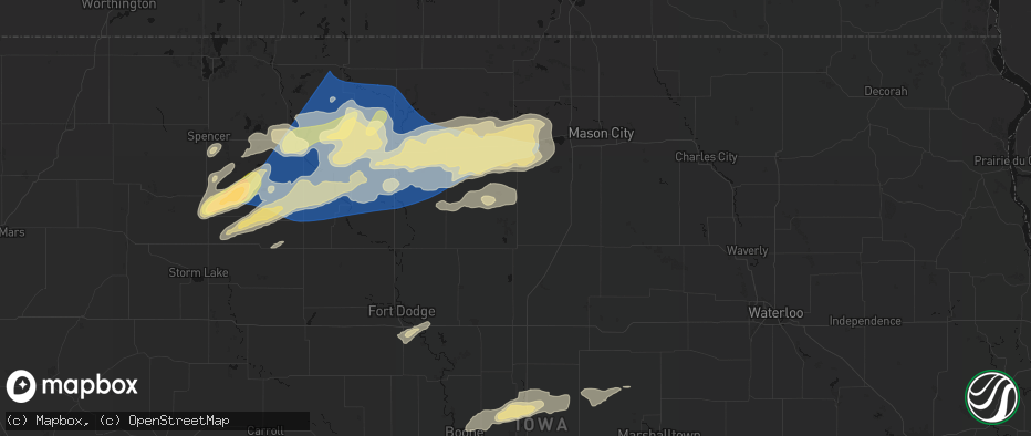 Hail map in Belmond, IA on June 28, 2026