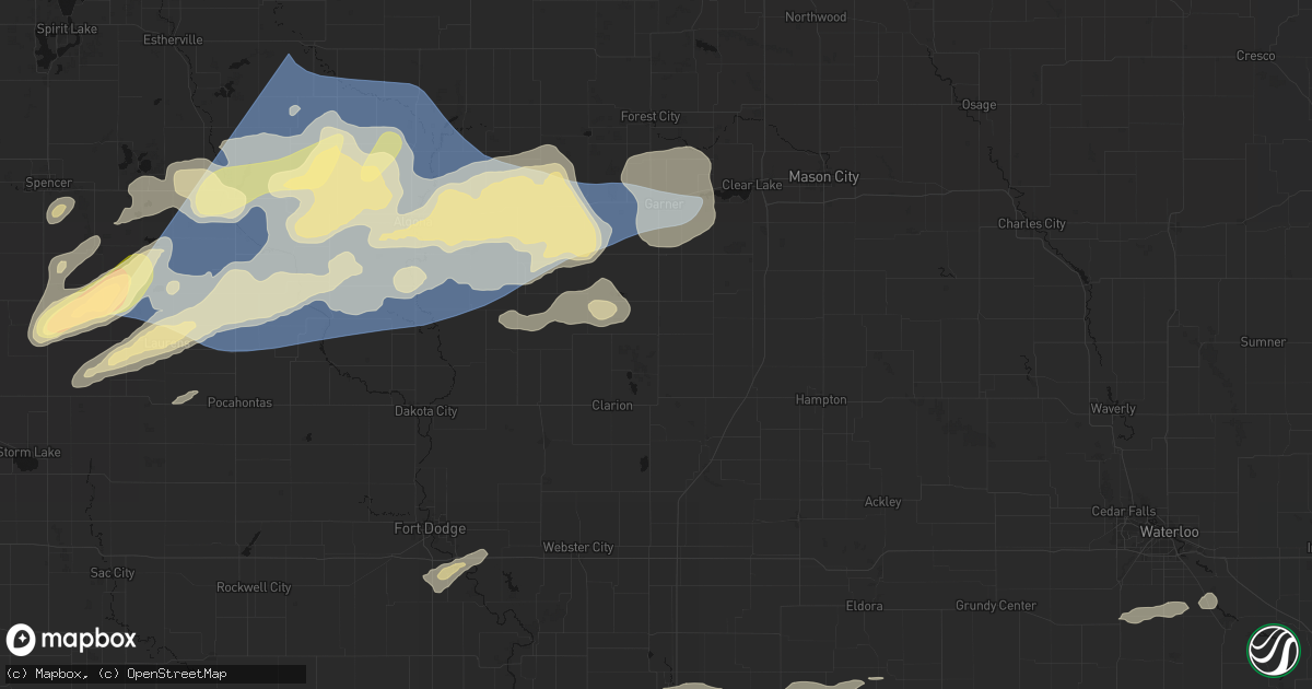 Hail map in Belmond, IA on June 28, 2026