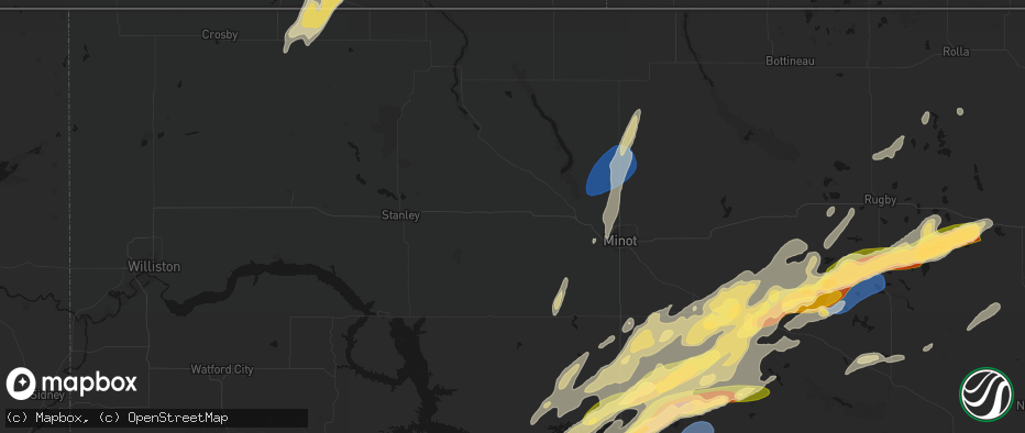 Hail map in Berthold, ND on June 28, 2026
