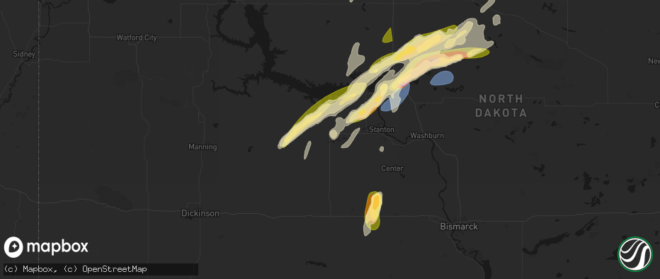 Hail map in Beulah, ND on June 28, 2026