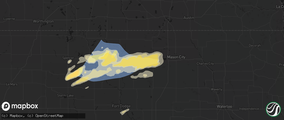 Hail map in Britt, IA on June 28, 2026