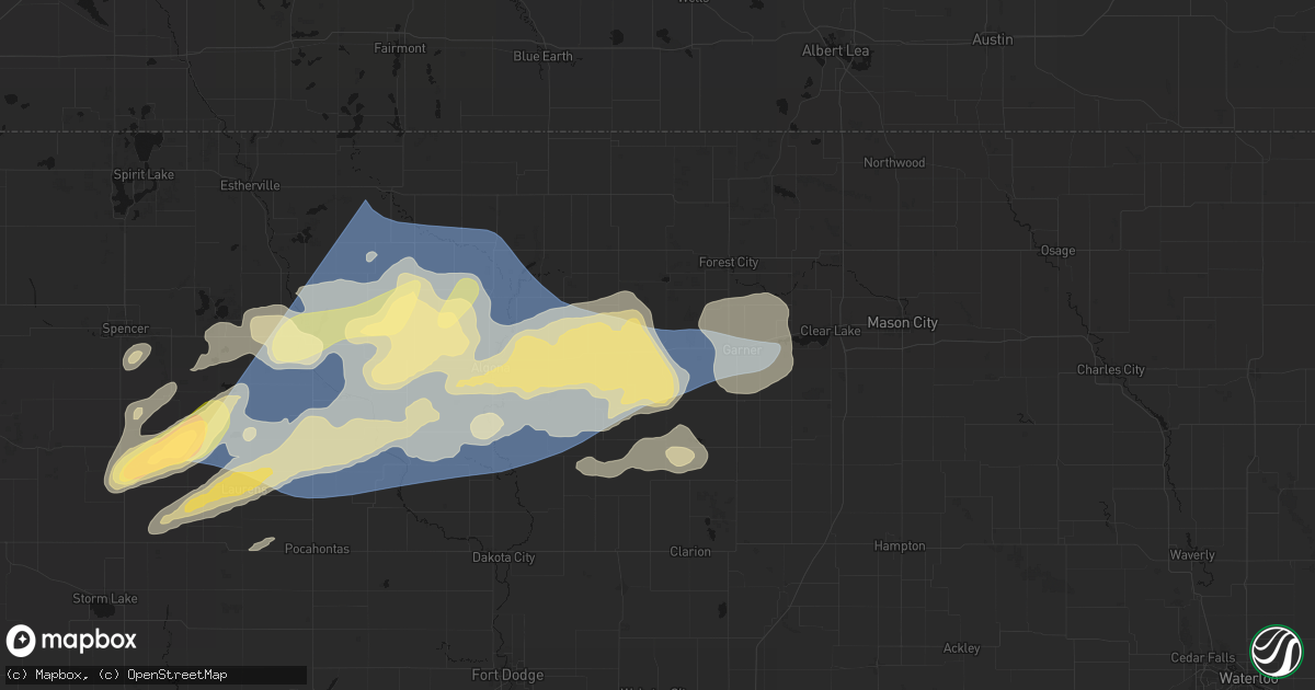 Hail map in Britt, IA on June 28, 2026