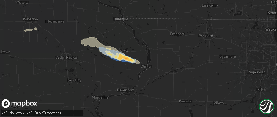 Hail map in Bryant, IA on June 28, 2026