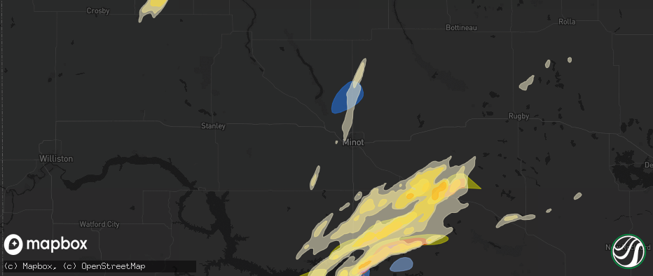 Hail map in Burlington, ND on June 28, 2026
