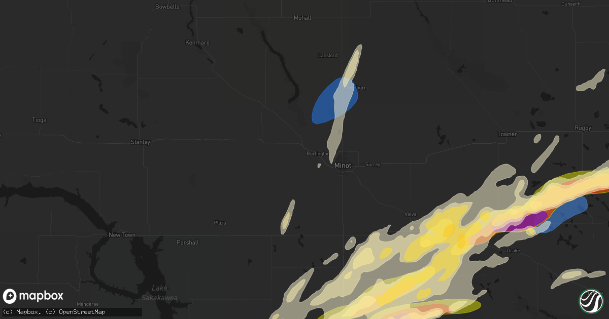 Hail map in Burlington, ND on June 28, 2026