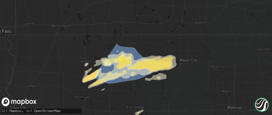 Hail map in Burt, IA on June 28, 2026