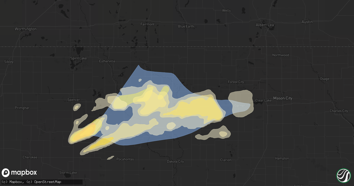 Hail map in Burt, IA on June 28, 2026