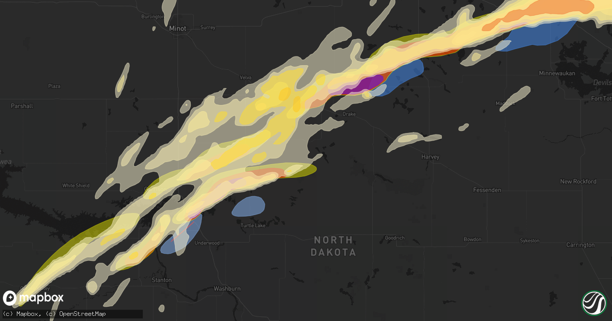 Hail map in Butte, ND on June 28, 2026