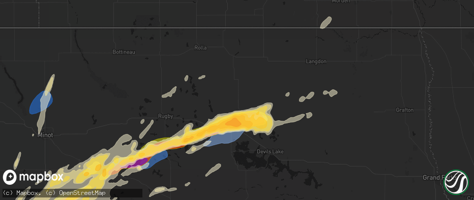 Hail map in Cando, ND on June 28, 2026