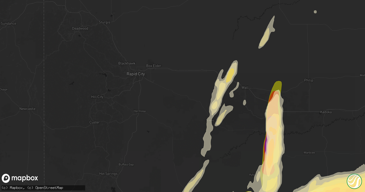Hail map in Caputa, SD on June 28, 2026