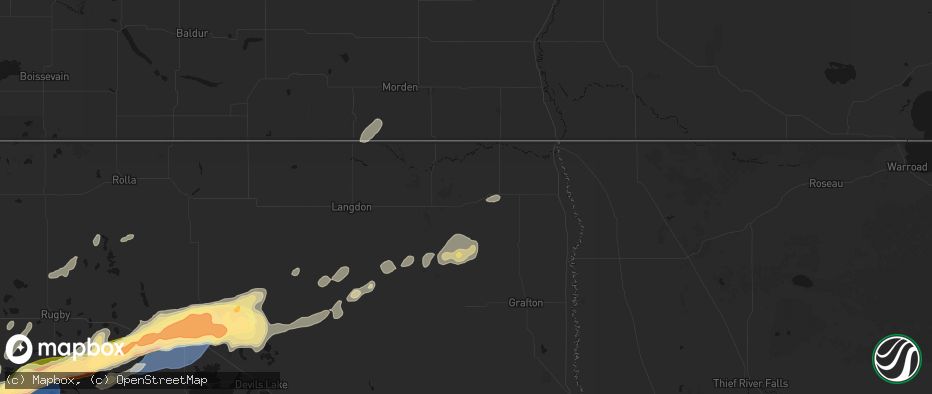 Hail map in Cavalier, ND on June 28, 2026