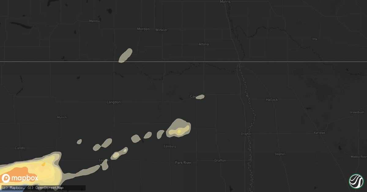 Hail map in Cavalier, ND on June 28, 2026