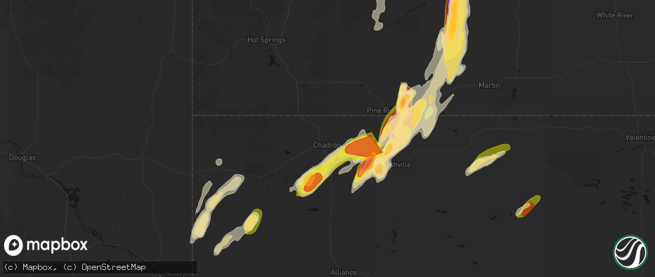 Hail map in Chadron, NE on June 28, 2026