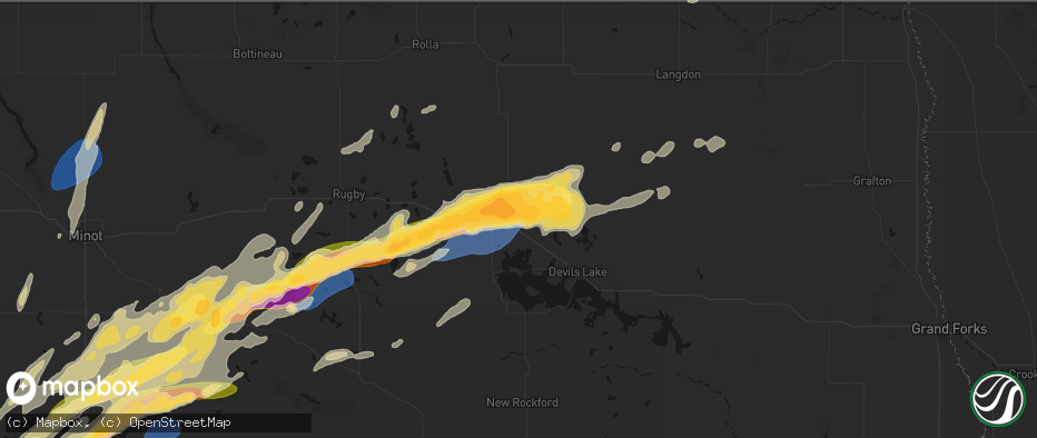 Hail map in Churchs Ferry, ND on June 28, 2026