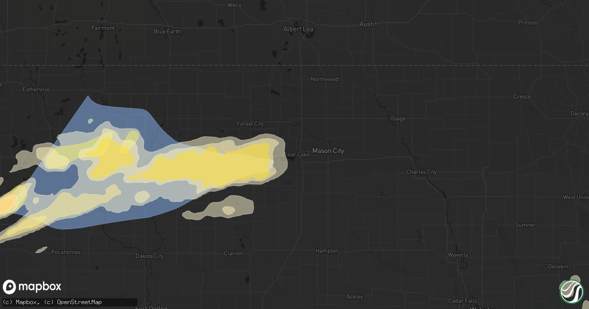 Hail map in Clear Lake, IA on June 28, 2026