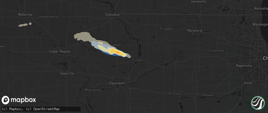 Hail map in Clinton, IA on June 28, 2026