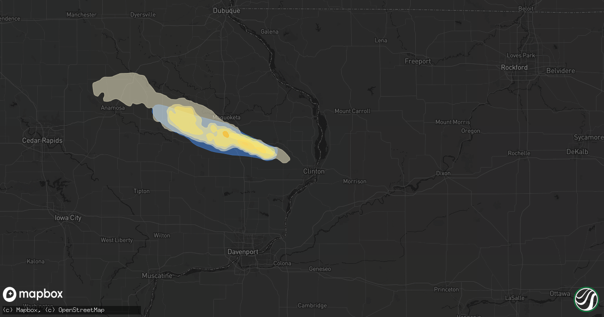 Hail map in Clinton, IA on June 28, 2026