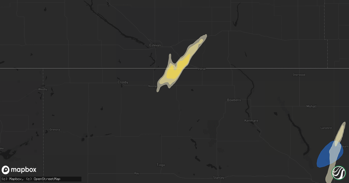 Hail map in Columbus, ND on June 28, 2026