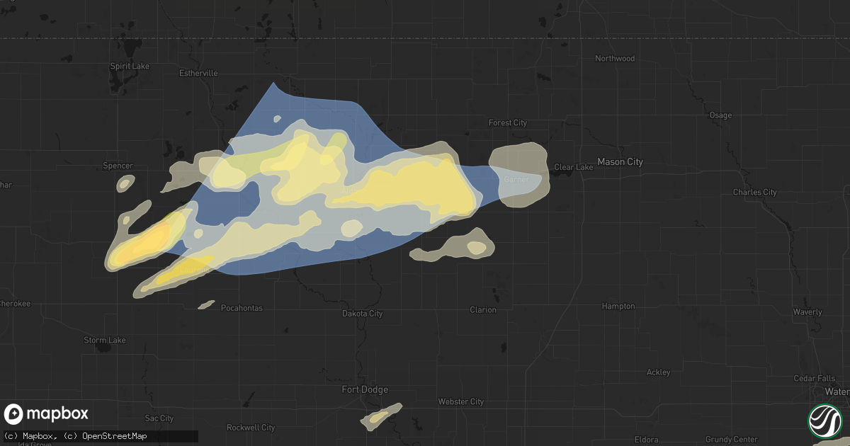 Hail map in Corwith, IA on June 28, 2026