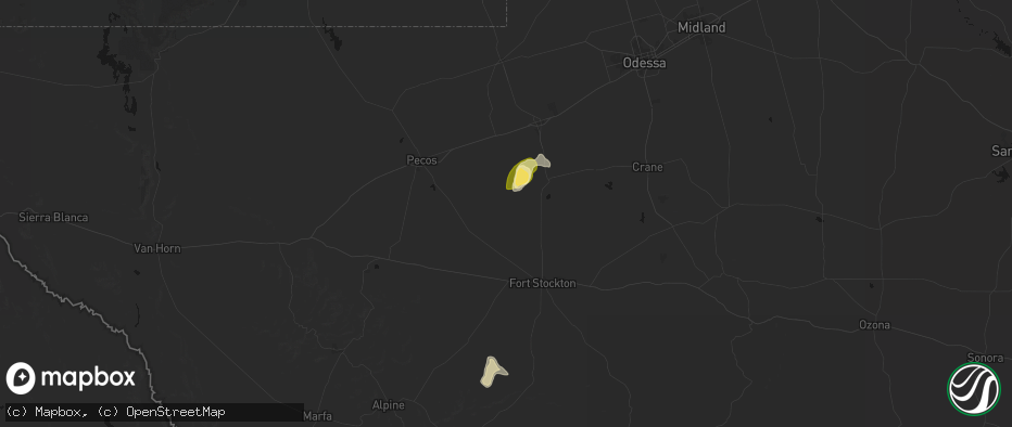 Hail map in Coyanosa, TX on June 28, 2026