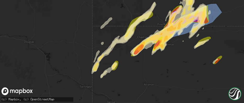 Hail map in Crawford, NE on June 28, 2026
