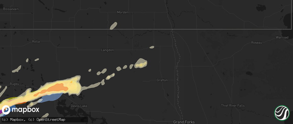 Hail map in Crystal, ND on June 28, 2026