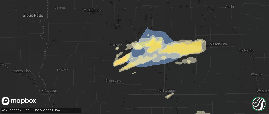 Hail map in Curlew, IA on June 28, 2026