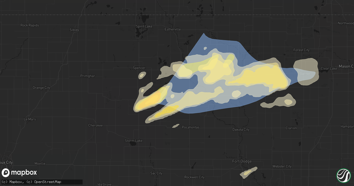 Hail map in Curlew, IA on June 28, 2026