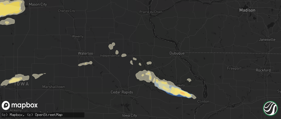 Hail map in Delhi, IA on June 28, 2026