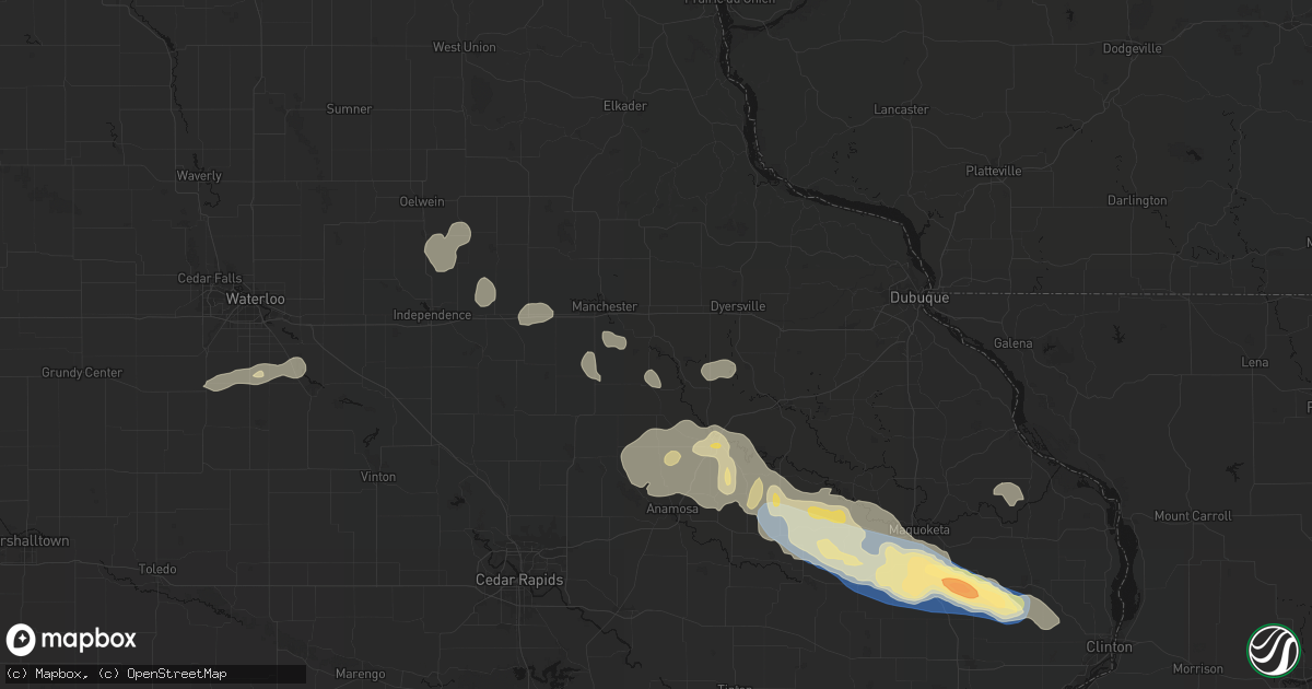 Hail map in Delhi, IA on June 28, 2026