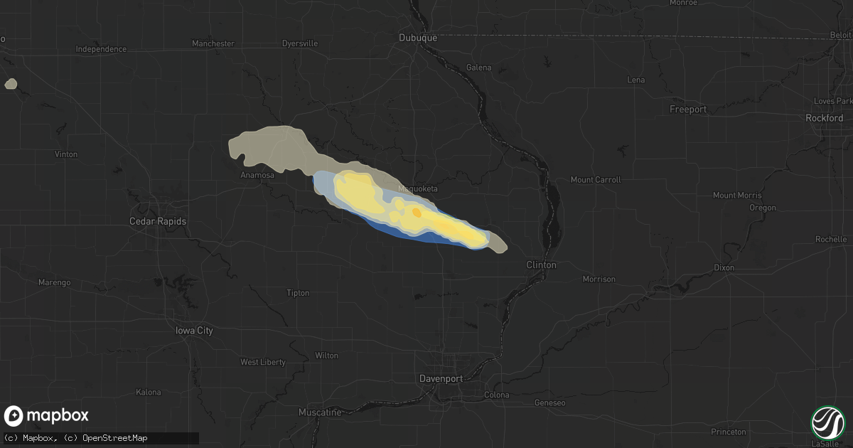 Hail map in Delmar, IA on June 28, 2026