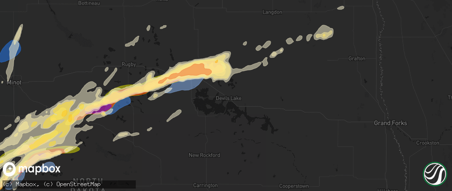 Hail map in Devils Lake, ND on June 28, 2026