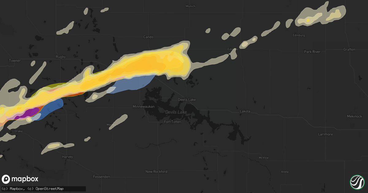Hail map in Devils Lake, ND on June 28, 2026