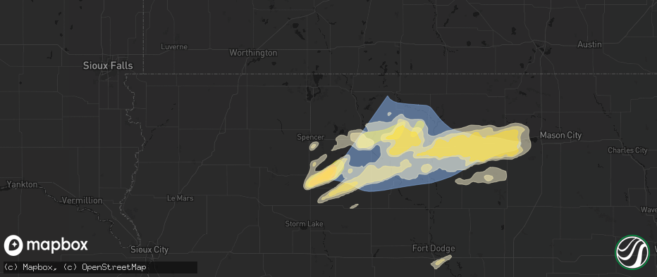 Hail map in Dickens, IA on June 28, 2026