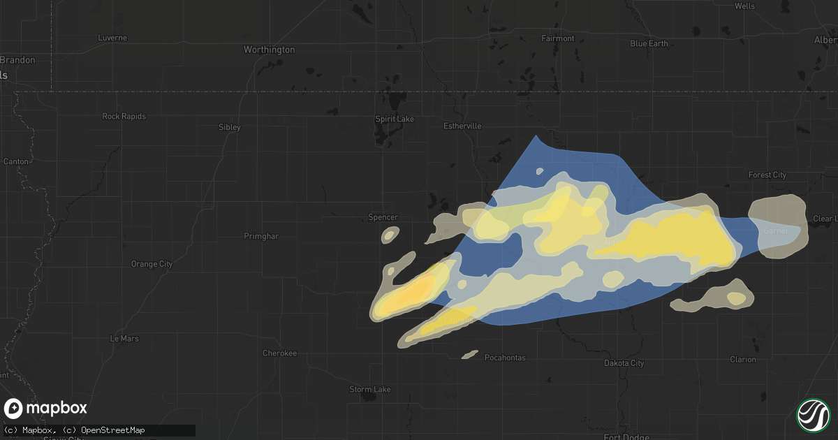 Hail map in Dickens, IA on June 28, 2026