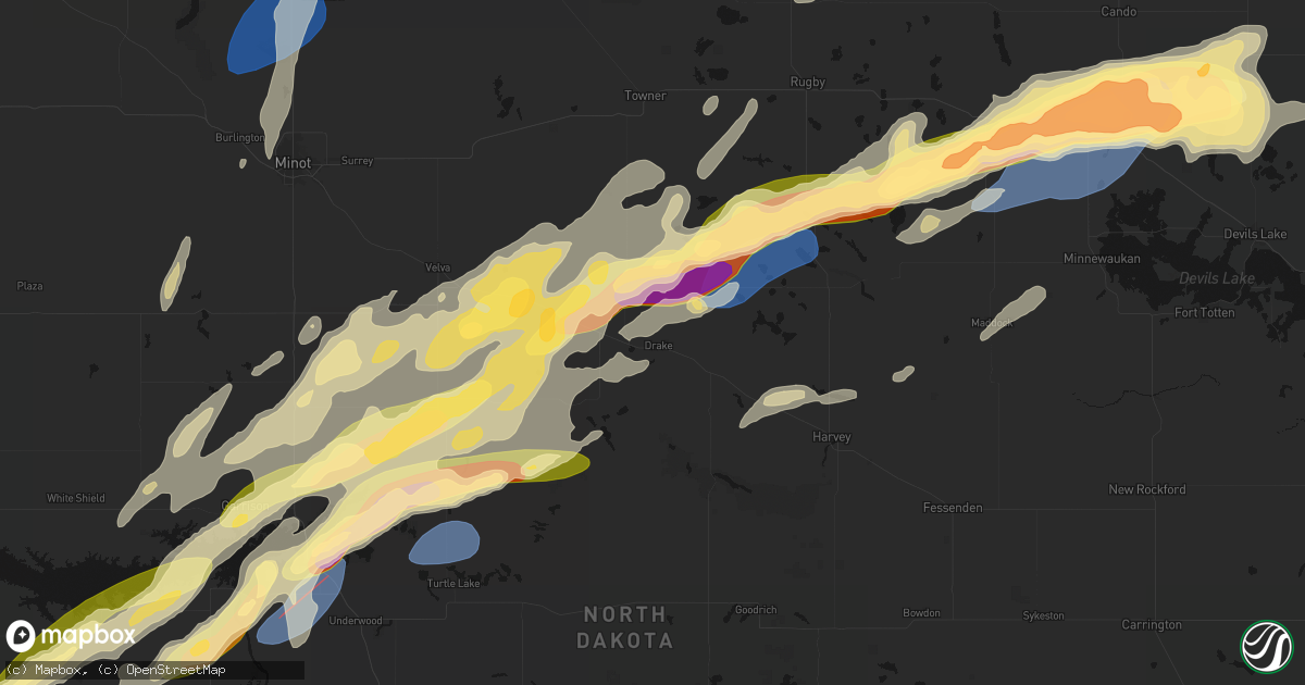 Hail map in Drake, ND on June 28, 2026