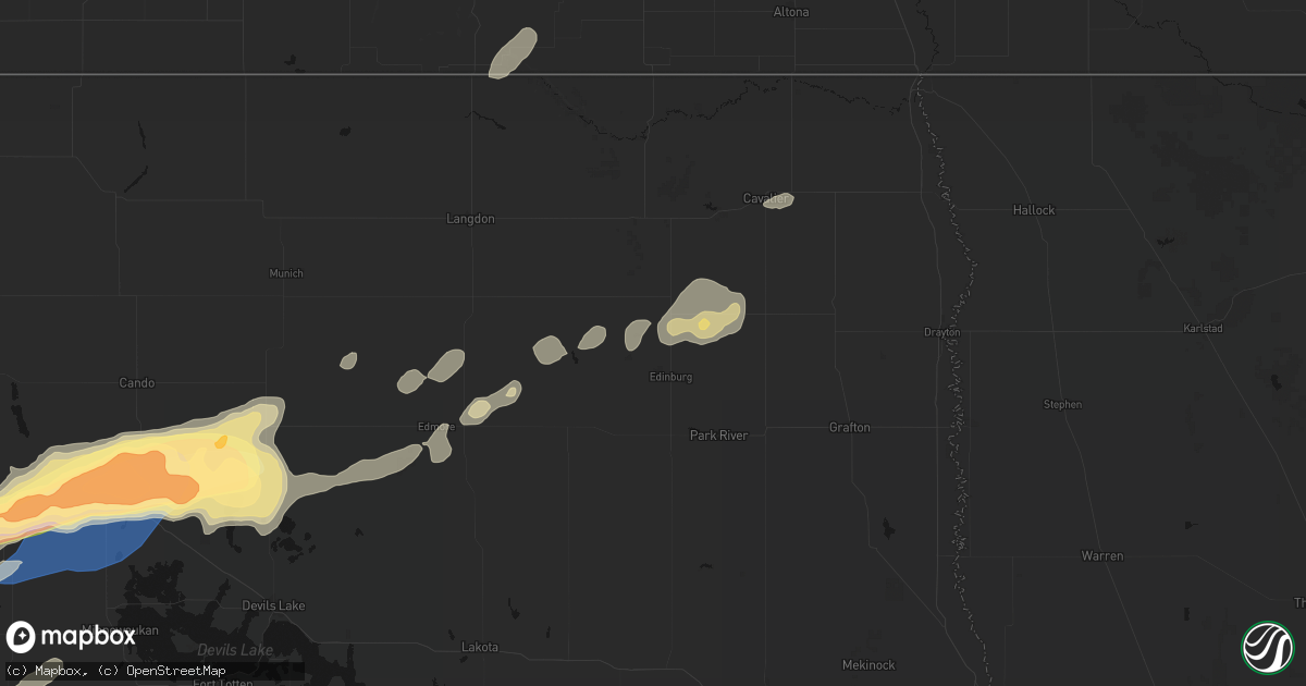 Hail map in Edinburg, ND on June 28, 2026