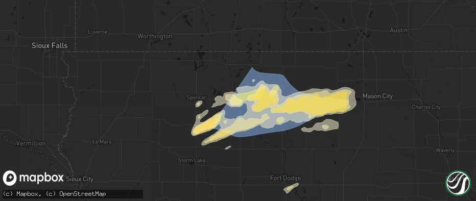 Hail map in Emmetsburg, IA on June 28, 2026