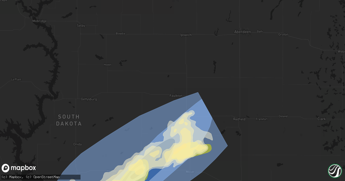 Hail map in Faulkton, SD on June 28, 2026