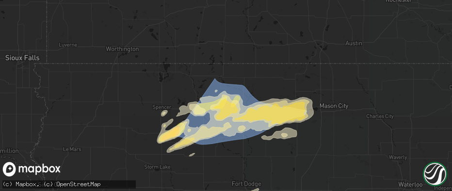 Hail map in Fenton, IA on June 28, 2026
