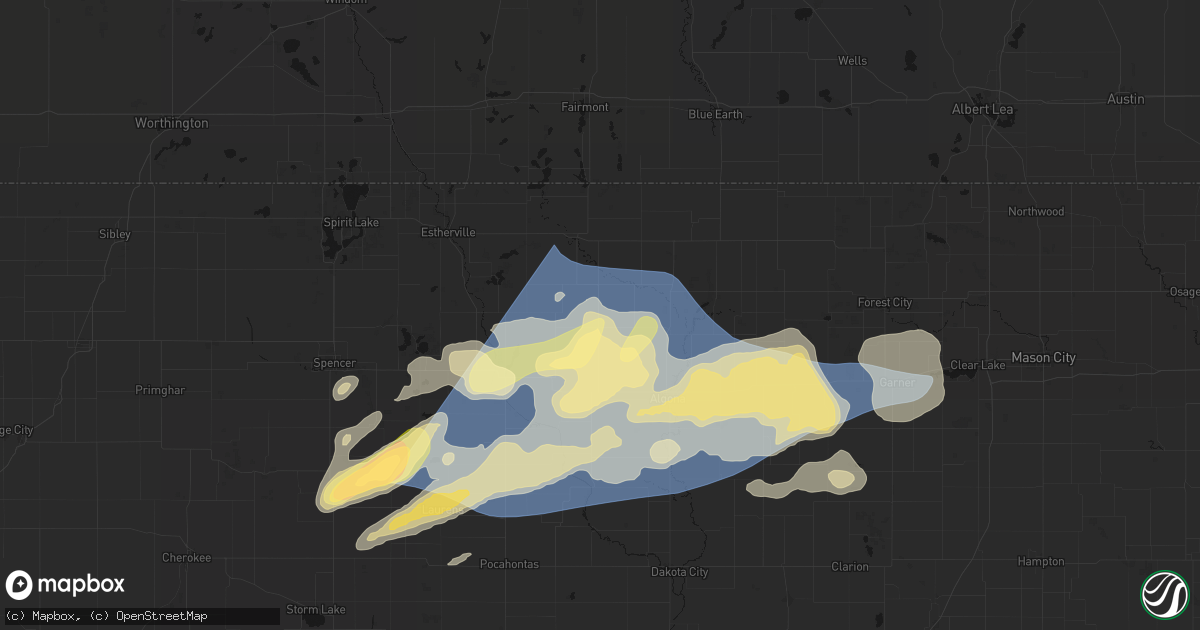 Hail map in Fenton, IA on June 28, 2026