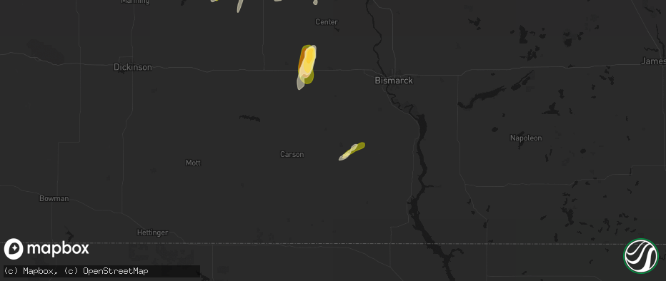 Hail map in Flasher, ND on June 28, 2026