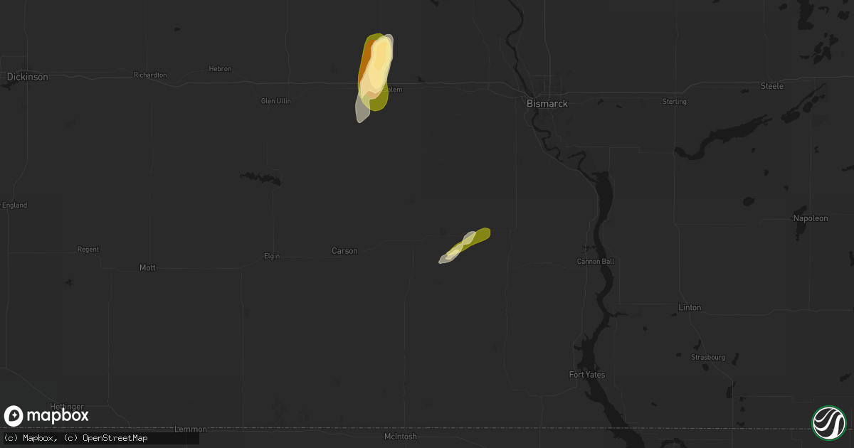 Hail map in Flasher, ND on June 28, 2026
