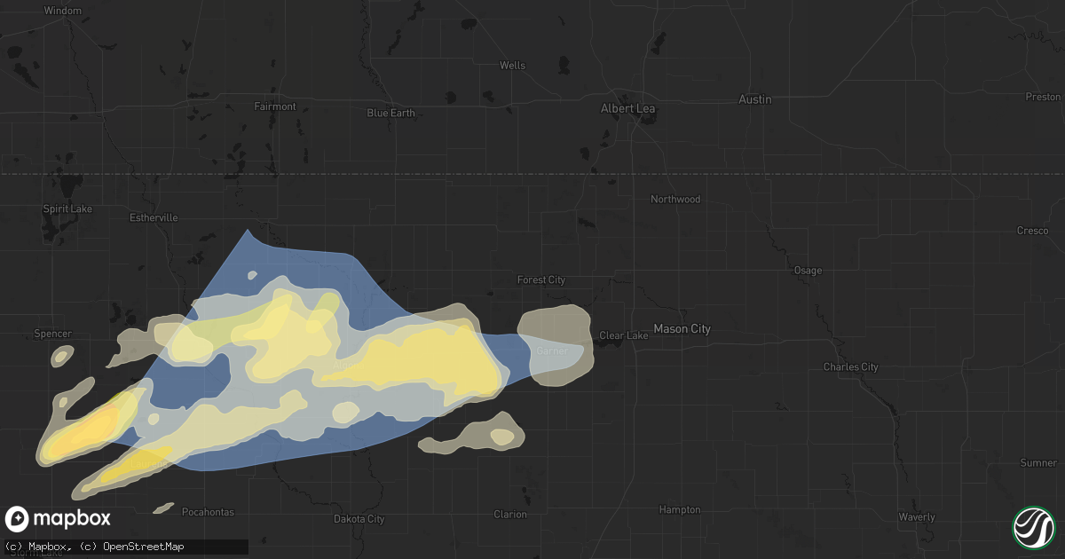Hail map in Forest City, IA on June 28, 2026