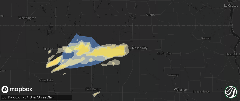 Hail map in Garner, IA on June 28, 2026