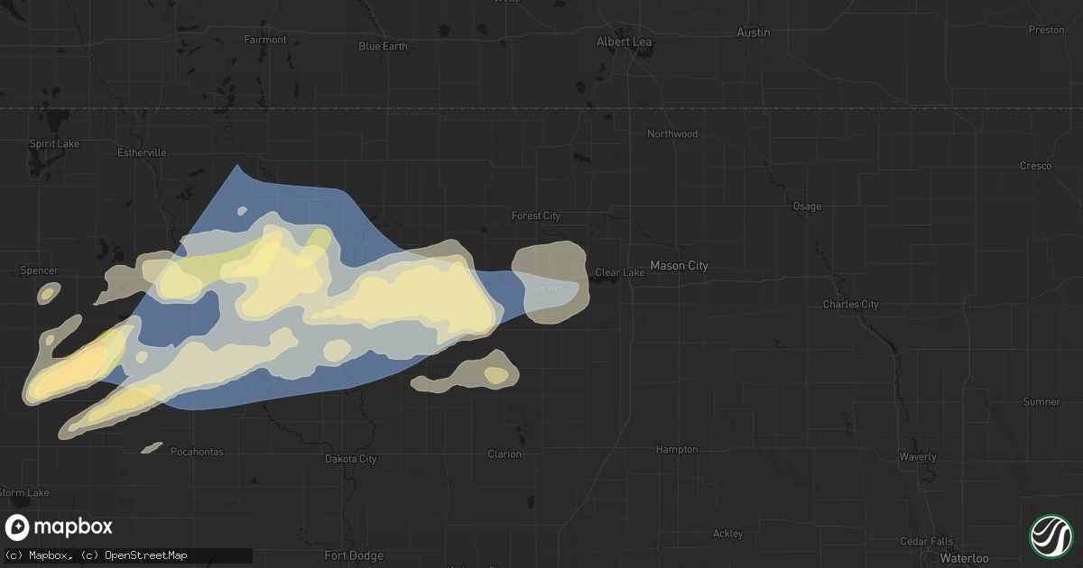 Hail map in Garner, IA on June 28, 2026