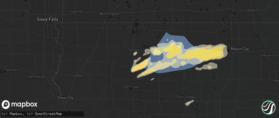 Hail map in Gillett Grove, IA on June 28, 2026